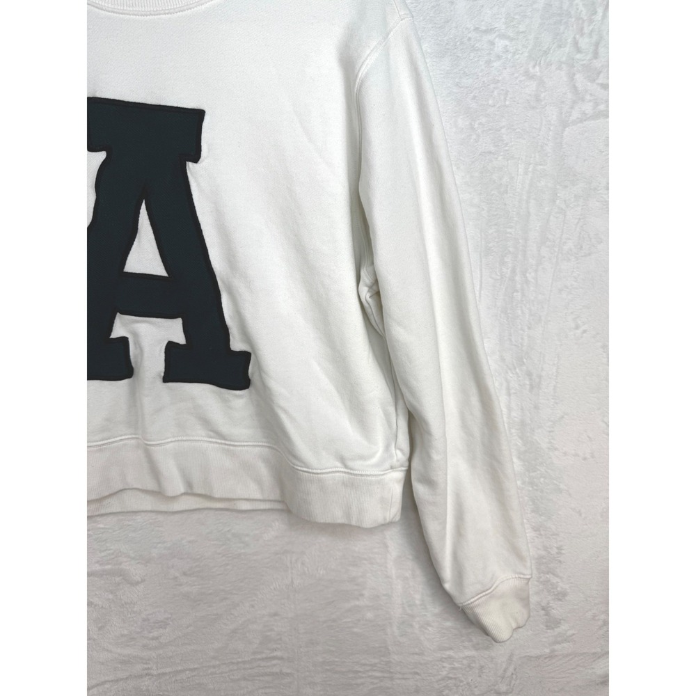 Maeve by Anthropologie White Varsity Letter A Patch Sweatshirt Medium Green - Picture 7 of 8